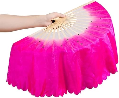 ITTRUH Langer Yangko-Tanzfächer, Nationaler Tanzfächer, aus Simulationsseide, Farbverlaufsfarbe, Bauchtanz, Orientalischer Tanz, Showfächer, lang, 51 cm(Roseleft) von ITTRUH