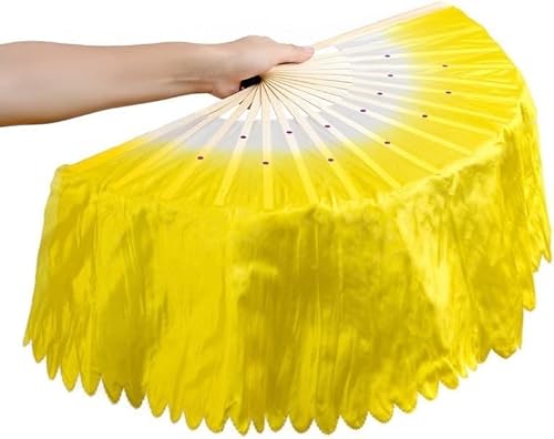 ITTRUH Langer Yangko-Tanzfächer, Nationaler Tanzfächer, aus Simulationsseide, Farbverlaufsfarbe, Bauchtanz, Orientalischer Tanz, Showfächer, lang, 51 cm(Yellowleft) von ITTRUH