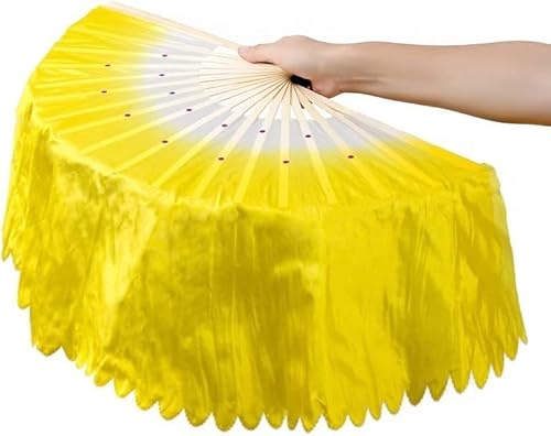 ITTRUH Langer Yangko-Tanzfächer, Nationaler Tanzfächer, aus Simulationsseide, Farbverlaufsfarbe, Bauchtanz, Orientalischer Tanz, Showfächer, lang, 51 cm(Yellowright) von ITTRUH