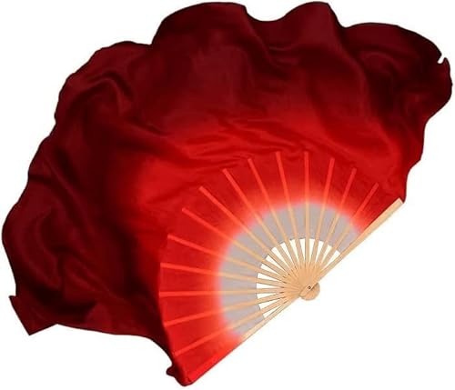 ITTRUH Langer Yangko-Tanzfächer, Nationaltanz-Tanzfächer, Farbverlaufs-Seiden-Tanzfächer, klassischer Tanz, Bauchtanz, Festival, Bühnenauftritt, Requisiten, 76 cm lang(Redleft) von ITTRUH