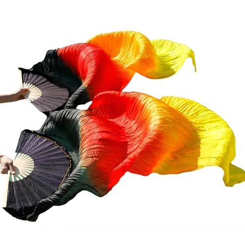 ITTRUH Langer Yangko-Tanzfächer, Nationaltanz-Tanzfächer, Handfaltfächer, Bauchtanzfächer, Bühnen-Performance-Tanzfächer, Seidenschleier, farbige Bauchtanz-Fächerschleier for Frauen (2 Stück)(Black) von ITTRUH
