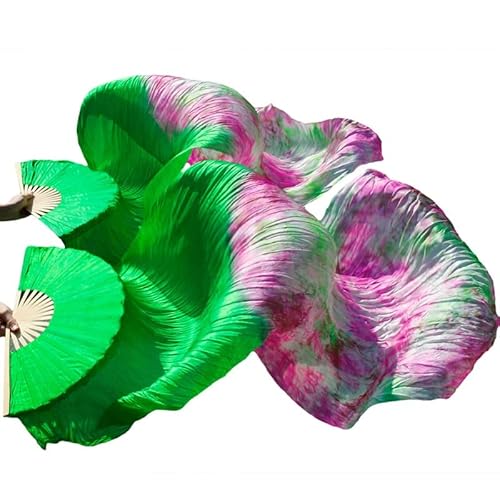ITTRUH Langer Yangko-Tanzfächer, Nationaltanz-Tanzfächer, Handfaltfächer, Bauchtanzfächer, Bühnen-Performance-Tanzfächer, Seidenschleier, farbige Bauchtanz-Fächerschleier for Frauen (2 Stück)(Green) von ITTRUH