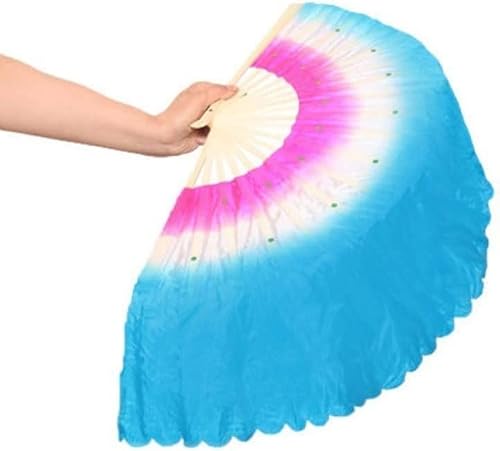 ITTRUH Langer Yangko-Tanzfächer, Nationaltanz-Tanzfächer, Kunstseiden-Tanzfächer, Farbverlaufs-Performance-Fächer, geeignet for Bauchtanz, orientalischen Tanz, ägyptischen(Blueleft) von ITTRUH