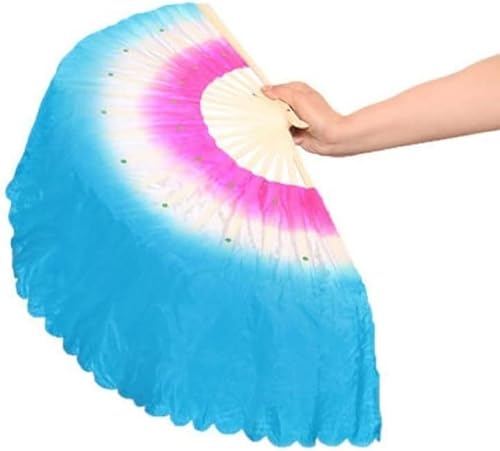 ITTRUH Langer Yangko-Tanzfächer, Nationaltanz-Tanzfächer, Kunstseiden-Tanzfächer, Farbverlaufs-Performance-Fächer, geeignet for Bauchtanz, orientalischen Tanz, ägyptischen(Blueright) von ITTRUH