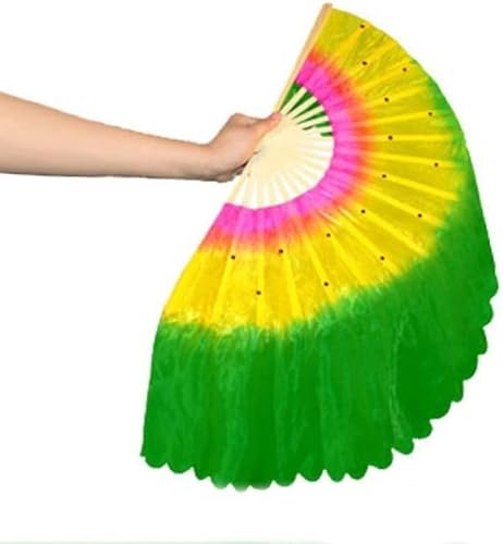 ITTRUH Langer Yangko-Tanzfächer, Nationaltanz-Tanzfächer, Kunstseiden-Tanzfächer, Farbverlaufs-Performance-Fächer, geeignet for Bauchtanz, orientalischen Tanz, ägyptischen(Greenleft) von ITTRUH