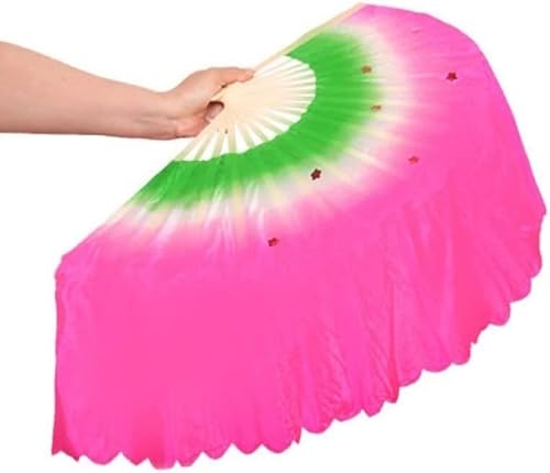 ITTRUH Langer Yangko-Tanzfächer, Nationaltanz-Tanzfächer, Kunstseiden-Tanzfächer, Farbverlaufs-Performance-Fächer, geeignet for Bauchtanz, orientalischen Tanz, ägyptischen(Pinkleft) von ITTRUH