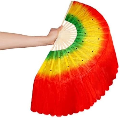 ITTRUH Langer Yangko-Tanzfächer, Nationaltanz-Tanzfächer, Kunstseiden-Tanzfächer, Farbverlaufs-Performance-Fächer, geeignet for Bauchtanz, orientalischen Tanz, ägyptischen(Redleft) von ITTRUH