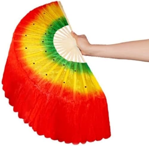 ITTRUH Langer Yangko-Tanzfächer, Nationaltanz-Tanzfächer, Kunstseiden-Tanzfächer, Farbverlaufs-Performance-Fächer, geeignet for Bauchtanz, orientalischen Tanz, ägyptischen(Redright) von ITTRUH