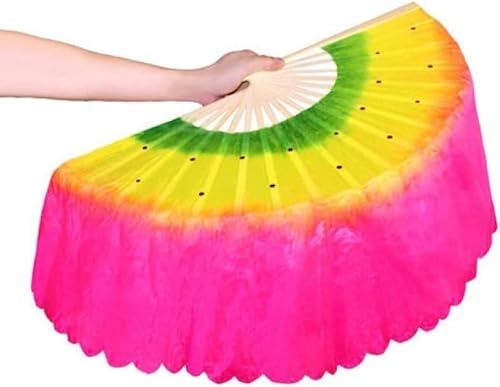 ITTRUH Langer Yangko-Tanzfächer, Nationaltanz-Tanzfächer, Kunstseiden-Tanzfächer, Farbverlaufs-Performance-Fächer, geeignet for Bauchtanz, orientalischen Tanz, ägyptischen(Roseleft) von ITTRUH