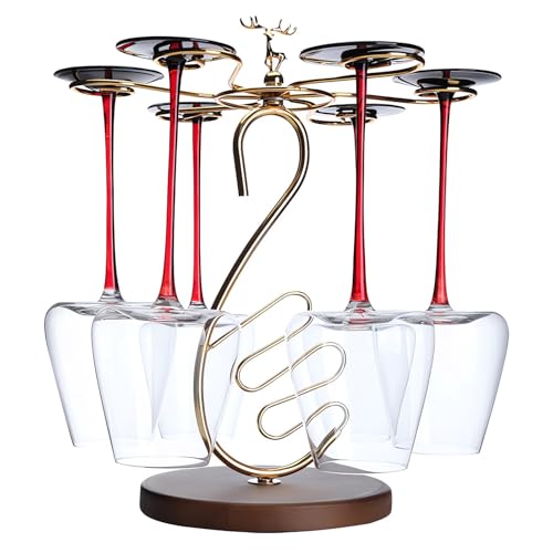 ITTRUH Stielglasregal for die Arbeitsplatte, Weinglashalter, freistehendes Trockengestell, Tischaufhänger Tassen mit 6 Haken zur Aufbewahrung in der Hausbar, 28 x cm, Gold von ITTRUH