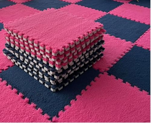 Ineinander greifende Bodenmatten, 12-teiliges Plüsch-Puzzle-Spielmatten-Set mit ineinander greifenden Teppichfliesen for Spielzimmer und Schlafzimmer, quadratische Schaumstoff-Teppiche, 30,5 x 30,5 cm von ITTRUH