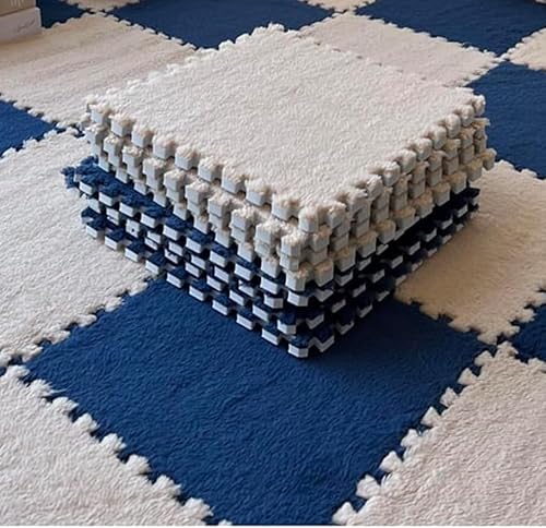 Ineinander greifende Bodenmatten, 12-teiliges Plüsch-Puzzle-Spielmatten-Set mit ineinander greifenden Teppichfliesen for Spielzimmer und Schlafzimmer, quadratische Schaumstoff-Teppiche, 30,5 x 30,5 cm von ITTRUH