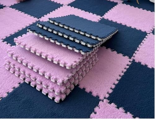 Ineinander greifende Bodenmatten, 12-teiliges Plüsch-Puzzle-Spielmatten-Set mit ineinander greifenden Teppichfliesen for Spielzimmer und Schlafzimmer, quadratische Schaumstoff-Teppiche, 30,5 x 30,5 cm von ITTRUH