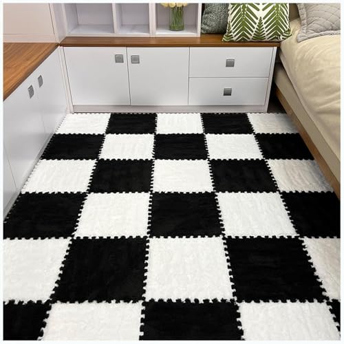 Ineinander greifende Fußmatten, ineinander greifende Teppichfliesen aus Samt, Bodenmatten for gemütliche Heimdekoration, Spielzimmer, Schlafzimmer, quadratische Schaumstoff-Teppiche, 30,5 x 30,5 cm(Wh von ITTRUH
