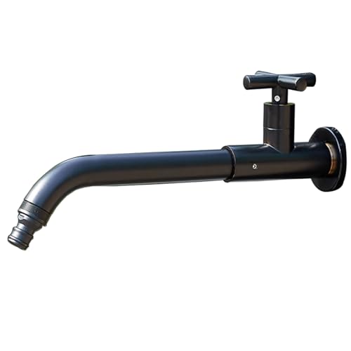 Wandmontierter einzelner Kaltwasserhahn, Außen-Messinghahn Außenspüle Wasserhahn Frost(Black) von ITTRUH