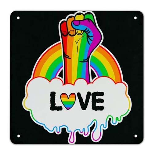 Love Pride LGBT Regenbogen-Metallschild Gleichheit Lesben Gay LGBTQ Metallschild Regenbogen Metall Blechschild Vintage Metall Wandschild Rustikale Wandkunst für Zuhause Man Cave Tür Veranda Party 30,5 von ITWAAN