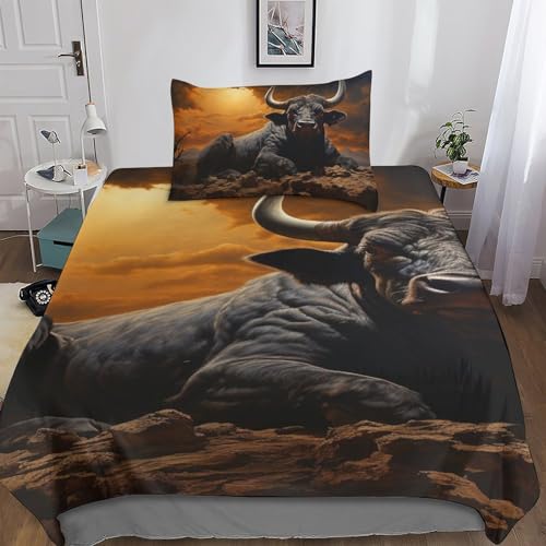 ITomen Wilde Bullen Bettwäsche Set Bettbezüge Mädchen Bettbezug Steppdeckenbezug Mikrofaser Mit Reißverschluss Und Kissenbezug Für Kinder Jungen Mädchen Teenager Single（135x200cm） von ITomen