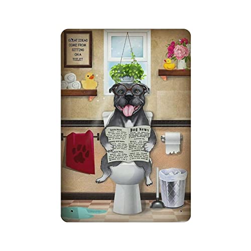 20 x 30 cm, Pitbull Dog Is Reading Newspaper in Toilette, Vintage-Metall-Blechschild für Zuhause, Café, Büro, Wandkunst, Metall-Poster, Garage, Dekoration, Männerhöhle, Schild, inspirierendes Zitat W von IUBBKI