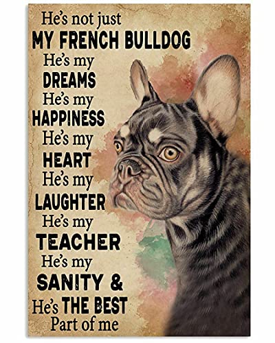 20 x 30 cm He's My Dreams Französische Bulldogge, lustige Dekoration, Poster, Wandkunst, Dekoration, Metallschilder von IUBBKI