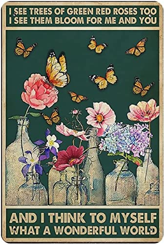 20 x 30 cm Libelle und Blume What A Wonderful World I See Treof Grün Rot Rostoohome Dekor Poster Wandkunst Blechschild Dekor Metallschild Poster von IUBBKI