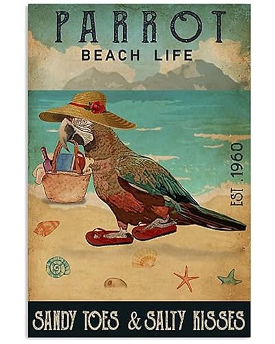 20 x 30 cm Papagei, Strandleben, lustige Dekoration, Poster, Wandkunst, Dekoration, Metallschilder von IUBBKI