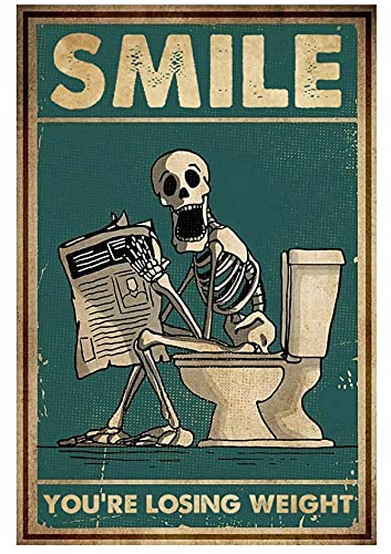 20 x 30 cm Smile You'Re Losing Weight Lustiges Toiletten-Skelett, lustiges Deko-Poster, Wandkunst, Dekoration, Metallschilder von IUBBKI