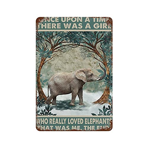 30 x 20 cm, Tier-Metall-Blechschild "Elefanten Once Upon A Time There was A Girl Who Really Loved Elephants", lustiges Vintage-Poster, Wanddekoration, Vintage-Stil, für Zuhause, Küche von IUBBKI