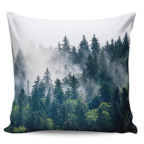 45 x 45 cm Wälder, dekorativer Kissenbezug, Misty Forest, ultraweicher Kissenbezug, bequem, quadratisch, für Sofa, Schlafzimmer von IUBBKI