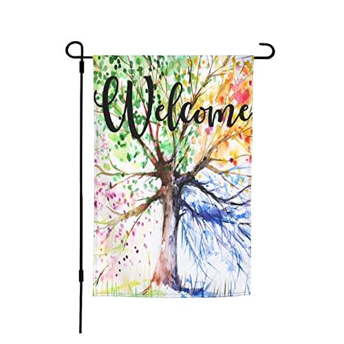 Aquarell Vier Jahreszeiten Leben Baum Garten Flaggen Premium handgezeichnete Kunst Malerei Hofflagge Urlaub Party Flagge Outdoor Bauernhaus Dekor Home Veranda Flaggen 30,5 x 45,7 cm von IUBBKI