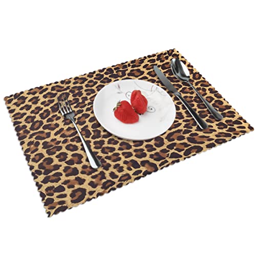 Braun Leopard Punkte Platzsets 6er Set Gelb Leopard Punkte Tischsets für Küche Esstisch 45x30cm von IUBBKI