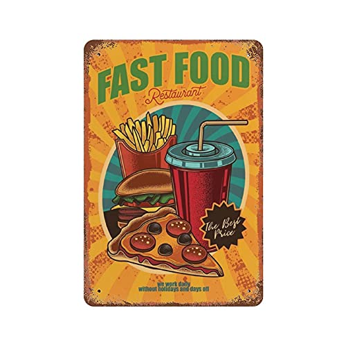 Fast-Food-Blechschild, Metallschild, Kunst zum Aufhängen, Eisen, Malerei, Retro, Zuhause, Küche, Garten, Garage, Wanddekoration von IUBBKI