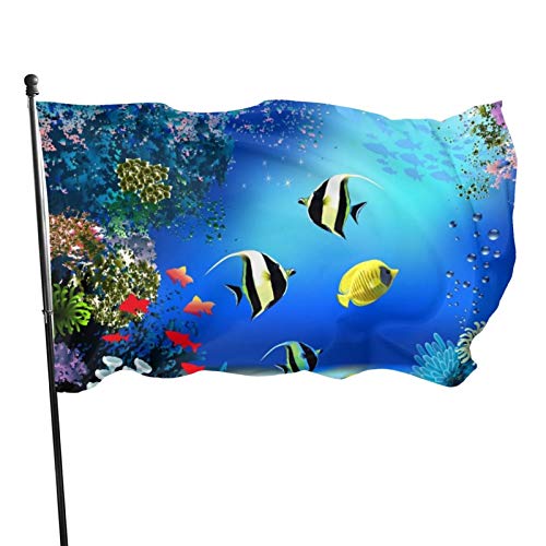 Flagge, 90 x 150 cm, dekoratives Banner, große Gartenflagge, Unterwasser mit Fischen und Pflanzen, lustige Flagge, lebendige Farben, windwärts Flagge, Polyester, Hofflagge, saisonale Flagge für den von IUBBKI