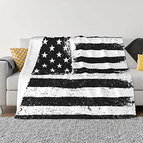 IUBBKI Anti-Pilling Flanell Decke Schwarz und Weiß Amerikanische Flagge Decke Ultraweiche Mikrofleecedecke Super Weiche Warme Decke Decke für Wohnzimmer Dekoration von IUBBKI