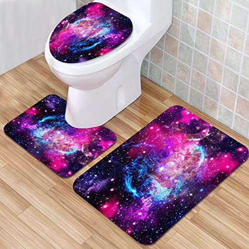 IUBBKI Badezimmermatte, Badezimmer Anti-Rutsch-Matte, Deep Space Nebula Galaxy Star, Badematten-Set, 3-teilig, saugfähig, rutschfest, Badematte, WC-Vorleger, Badteppich für Badezimmer, Schlafzimmer, Küche von IUBBKI