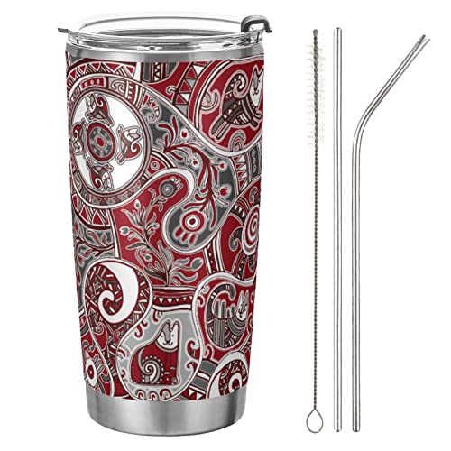 IUBBKI Boho Mandala Katzen Blumen ethnischer Becher mit Deckel und Strohhalm 590 ml Edelstahl Wasserflasche Vakuumisolierte Kaffeetasse von IUBBKI