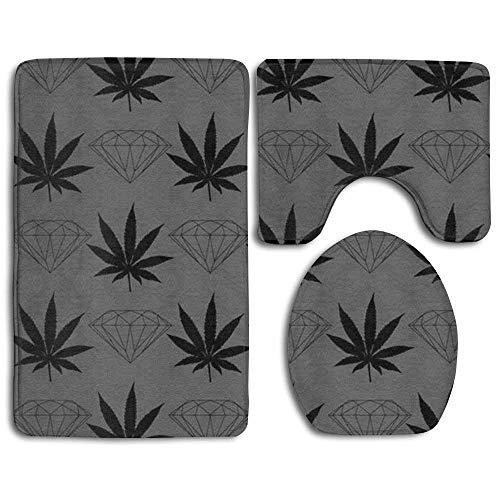IUBBKI Cool Diamond Weed Comfort Flanell Badezimmer Teppich Matten Set 3-teilig weich rutschfest mit Rückseite Pad Badematte + Contour Teppich + WC-Deckelbezug saugfähig von IUBBKI