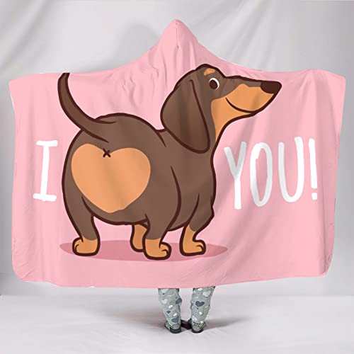 IUBBKI Mädchen Jungen Flanell Kapuzendecke Kuscheldecke mit Kapuze Niedlich Dackel Hund Hoodie Decke Winter Plüschdecke Schlafzimmer Decke 50x60 Zoll von IUBBKI