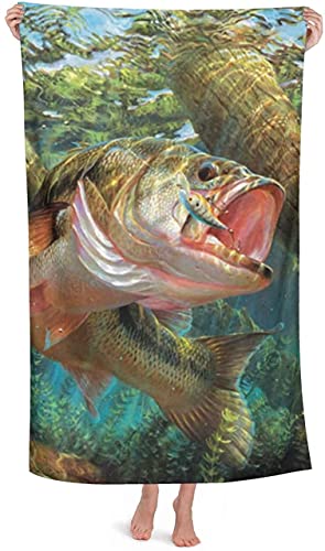 IUBBKI Strandtuch, 80 x 130 cm, übergroß, Barsch, Fisch, Erwachsene, Strandtuch, Mikrofaser, Badetuch, super saugfähig und schnell trocknend, Handtuch, Decke zum Baden und Camping, Strand von IUBBKI