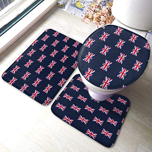 IUBBKI Union Jack Flagge Weiches Flanell Badezimmerteppich Matten 3-teiliges Set Badematte + Konturenteppich + WC-Deckelbezug mit rutschfester Unterseite von IUBBKI