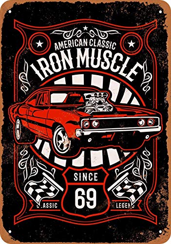 Iron Muscle Classic Cars Blechschild Wanddekoration Metallposter Retro Plakette Warnschild Handwerk für Büro Cafe Club Bar von IUBBKI