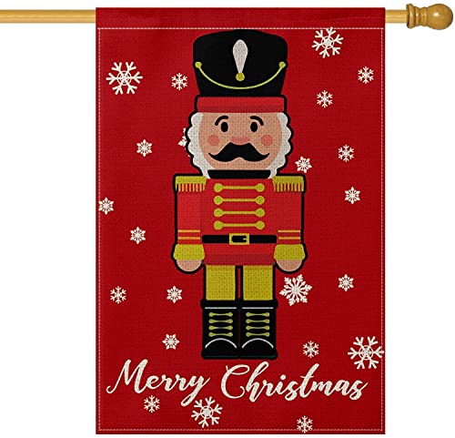 Merry Christmas Nussknacker-Hausflagge, vertikal, Doppelgröße, Winterurlaub, Hof, Outdoor-Dekoration, 30,5 x 45,7 cm von IUBBKI