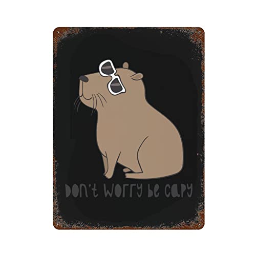 Metall-Blechschild mit Aufschrift "Don't Worry" mit Aufschrift "Don't Worry", Motiv: Capybara Welcome, mit Rost, Vintage-Wanddekoration, 20 x 30 cm von IUBBKI