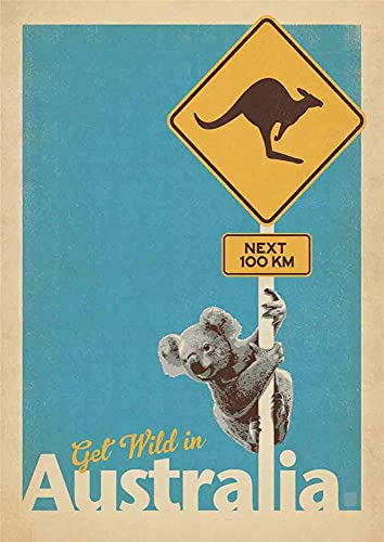 Metall Vintage Blechschilder Weltreise Australien Känguru Koala Home Bar Restaurant Wanddekoration Schild 30,5 x 20,3 cm von IUBBKI