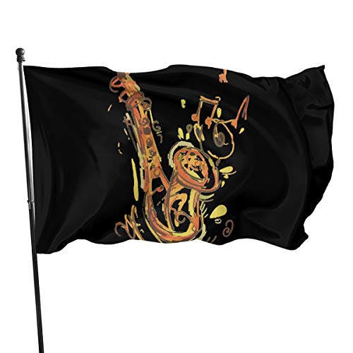 Musik-Jazz-Saxophon-Gartenflagge, 90 x 152 cm, langlebig, Hausflagge, dekorative Outdoor-Hausdekoration, saisonale Frühlingsfeier, Polyester, Heimgarten, Flagge, Banner zum Aufhängen für drinnen und von IUBBKI