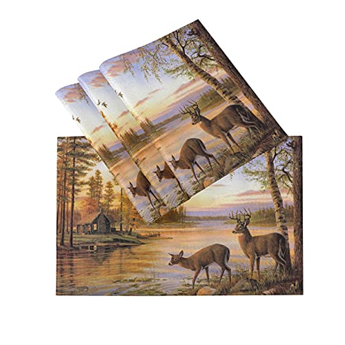 Platzdeckchen mit Tiermotiv, Hirsch, Sonnenuntergang, Fluss, hitzebeständig, waschbar, Tischset für Küche, Esstisch, Dekoration, 45,7 x 30,5 cm, 4 Stück von IUBBKI