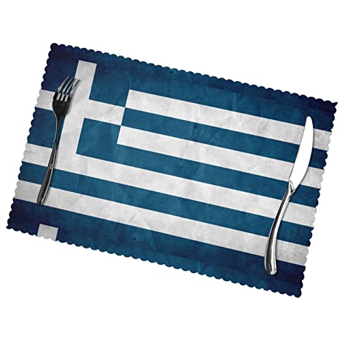 Platzsets mit griechischer Flagge, für Esstisch, hitze- und wasserabweisend, waschbar, Platzsets für Esstisch, Teller, Küche, Esszimmer, 6 Stück von IUBBKI