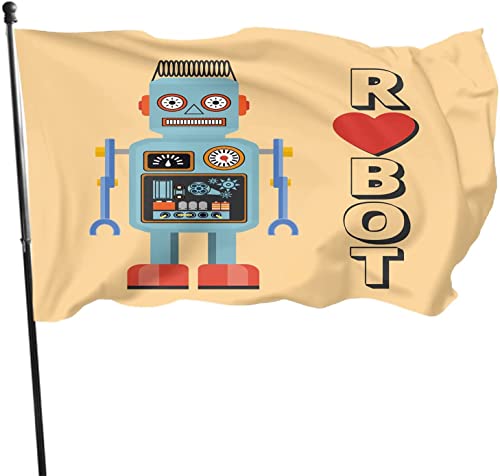 Roboter mit Herz, Gartenflagge, 90 x 150 cm, Vintage-Blechspielzeug, Automatisierung, Science-Fiction, Cyborg, Polyester, Hofflaggen, Haus, Terrasse, Rasen, Innen- und Außenbereich, Grußbanner von IUBBKI