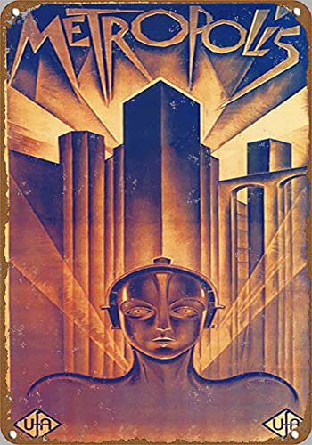 Schilder Metallschild Fritz Lang Metropolis 1927 Science Fiction Film Vintage Film Poster Blechschild Metalldekor Vintage Blechschild für Zuhause, Pub, Badezimmer, 20 x 30 cm von IUBBKI