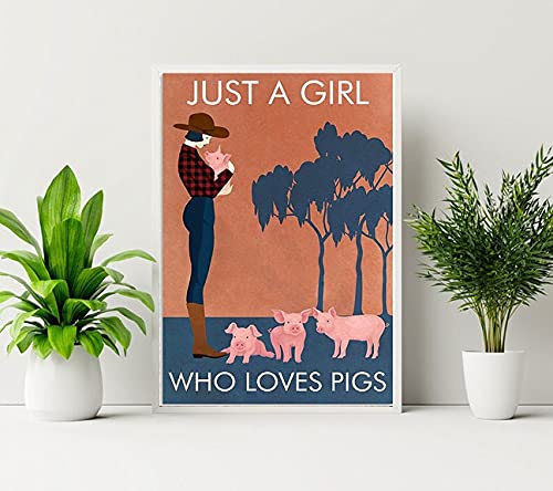 Vintage Girl Who Loves Pig Poster Wandkunst Poster Metallschild Jahrestag Geburtstag Weihnachten Einweihungsfeier Metall & Schild 20,3 x 30,5 cm von IUBBKI