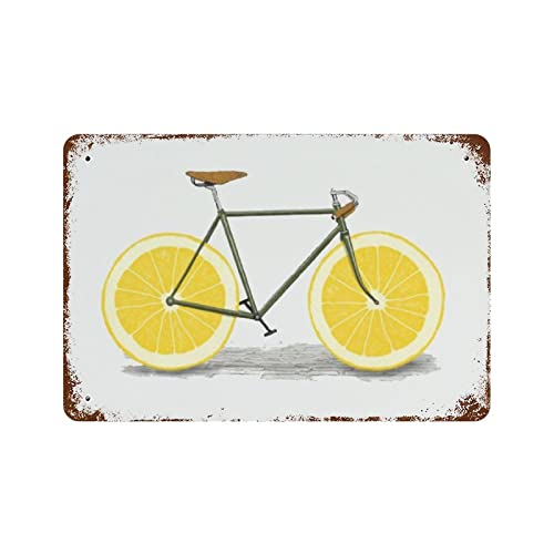 Wandkunst Zitrone Fahrrad Bild Esszimmer Metall Blechschild für Zuhause Wanddekoration, Zitrone Fahrrad Retro Metall Blechschild Wanddekoration Lustiges Vintage Blechschild Poster Wandkunst für Cafe von IUBBKI
